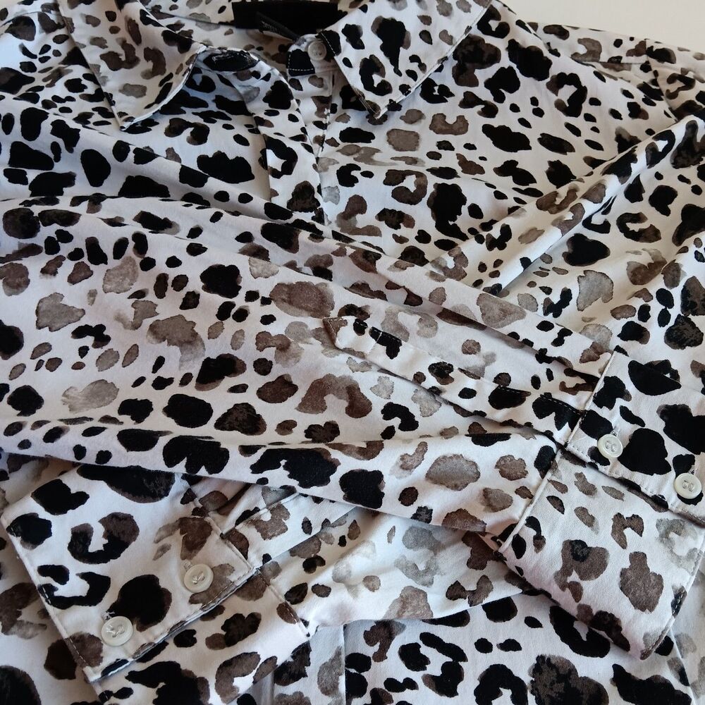 Lane Bryant Size 24 Black/White Animal Print Cotton Long Sleeve Button up Blouse